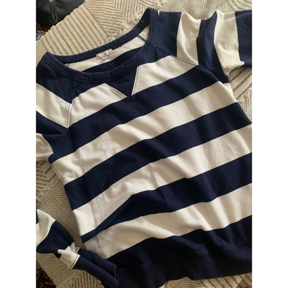 Blue and White Striped Gap Jersey Crewneck - Picture 1 of 5